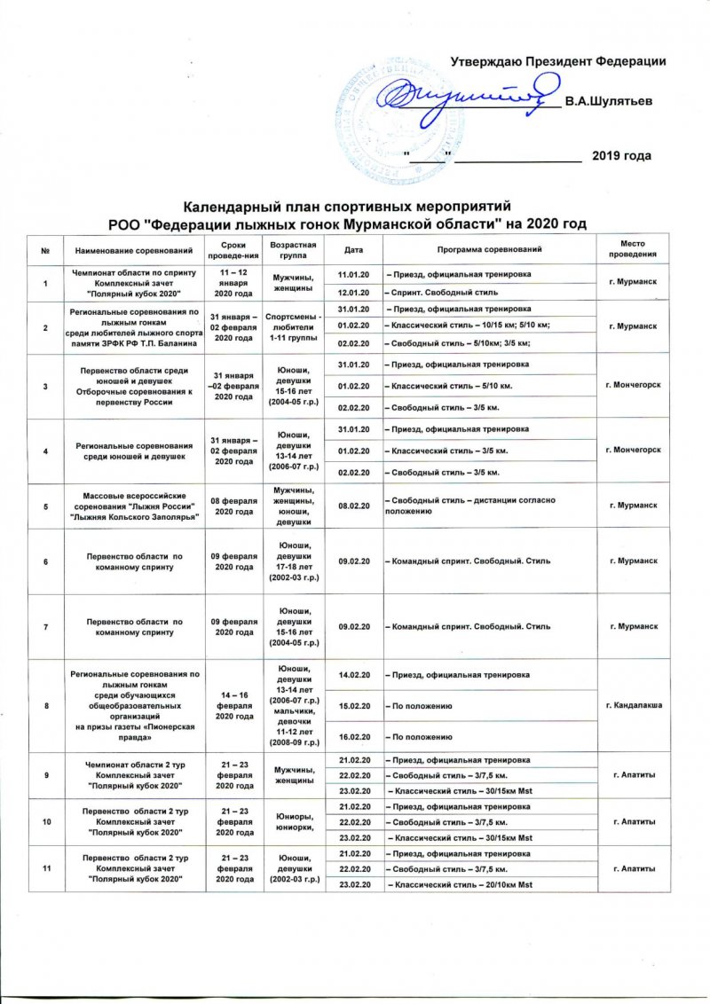 Единый календарный план соревнований стср